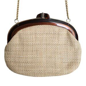 Italian Woven Jute Claim Shell Shoulder Purse